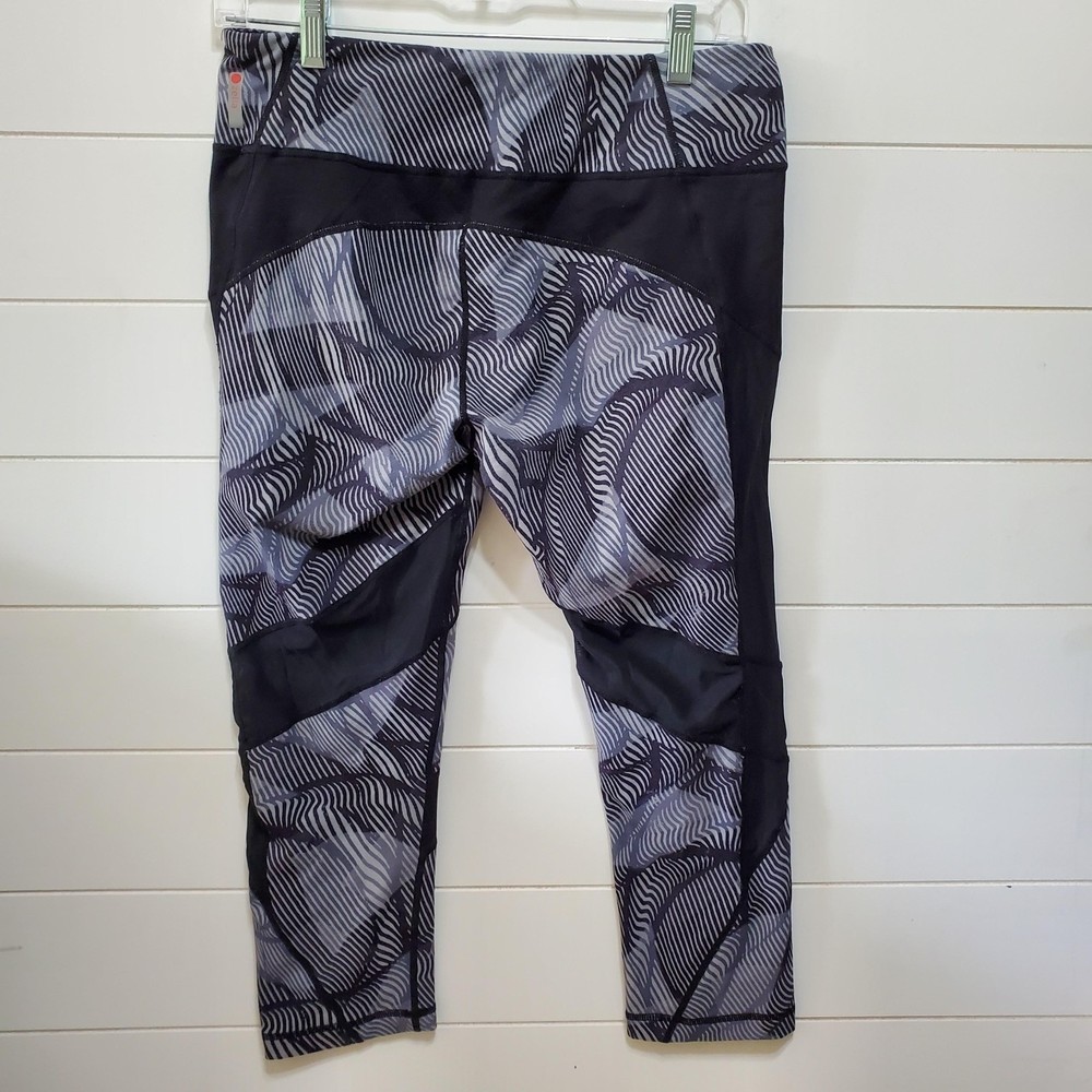 Zella atletic yoga leggings womens size M black gray patterned mesh at thighs